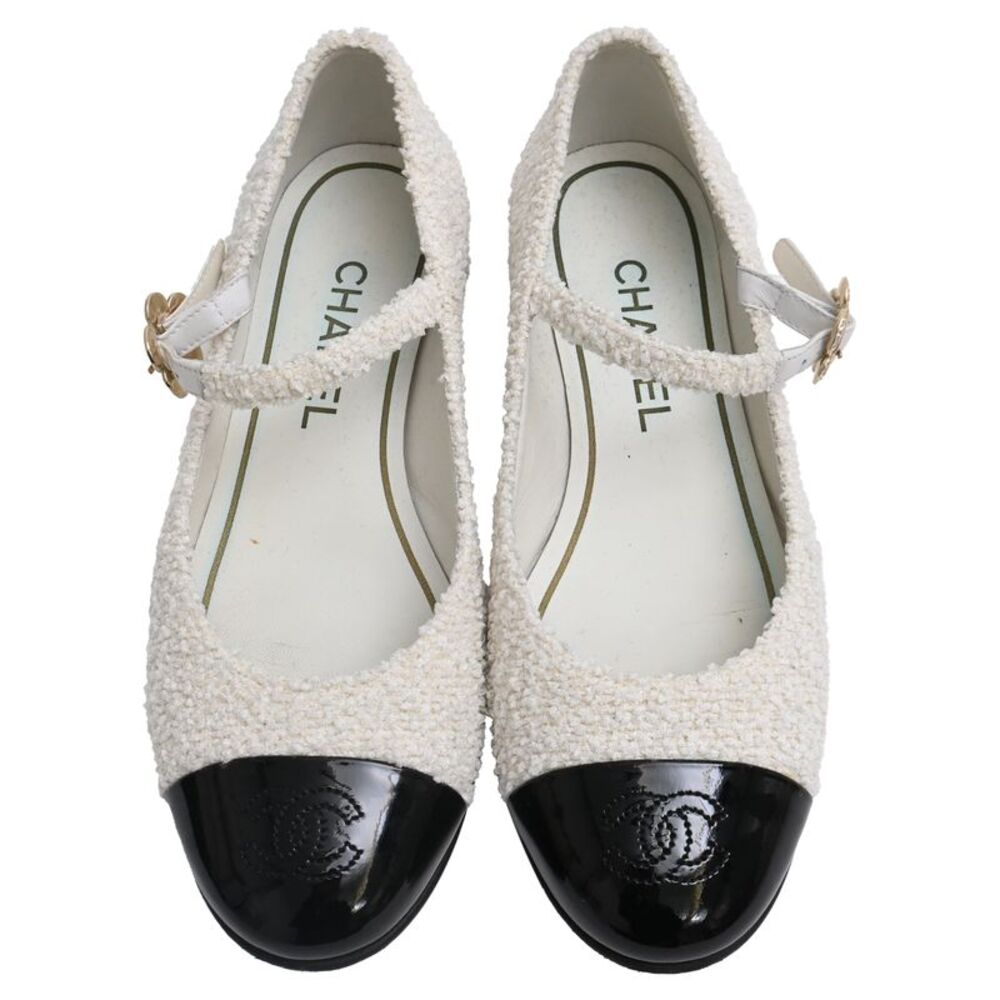 Chanel CC Tweed Mary Jane Ballet Flats in White Cotton - Picture 5 of 11